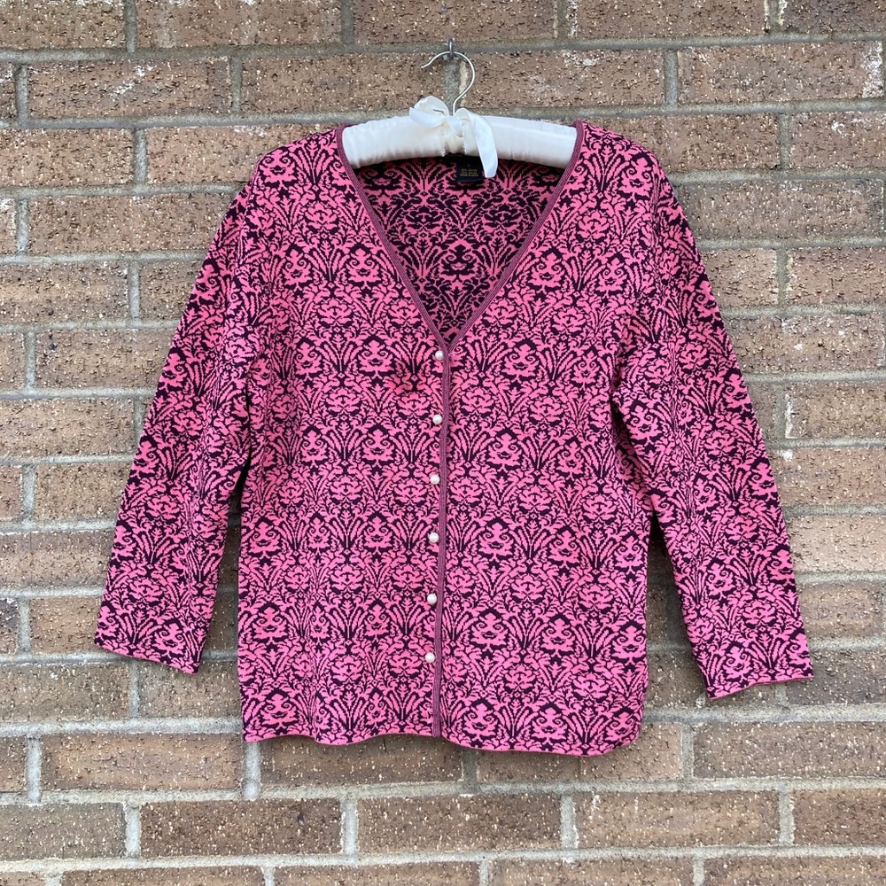Cardigan Raspberry colored Sweater with Faux Pearl Buttons